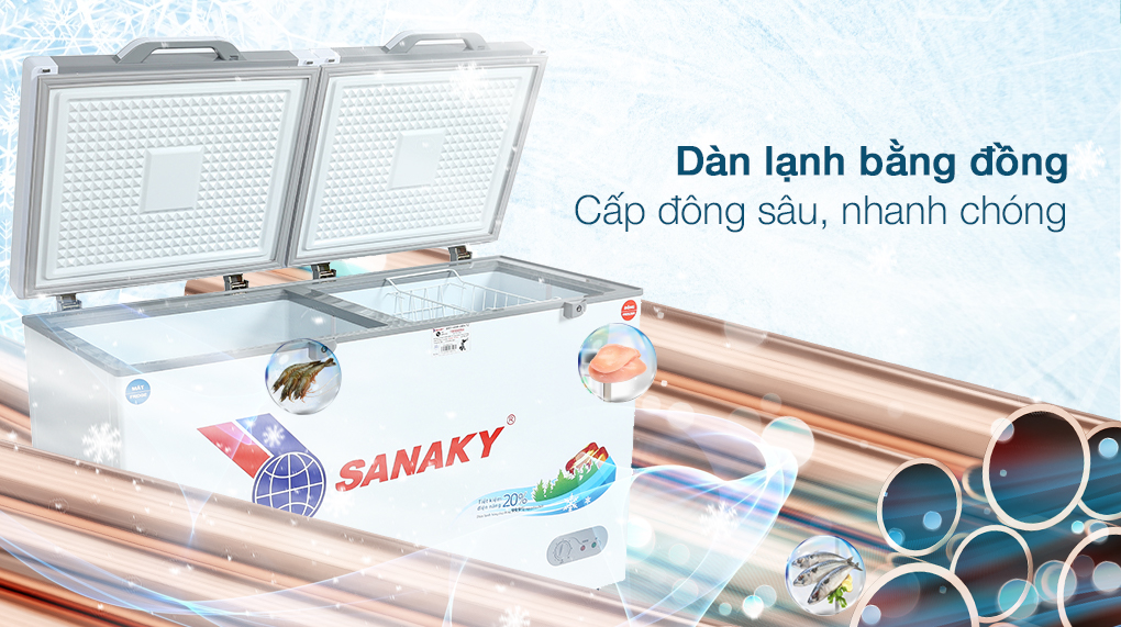 Tủ đông Sanaky 280 lít TD.VH4099W2KD - Dàn lạnh bằng đồng Tủ đông Sanaky 280 lít TD.VH4099W2KD - Dàn lạnh bằng đồng